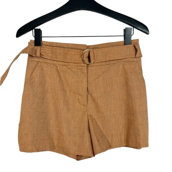 Veronica Beard Borneo High-Waist Chai Shorts with D-Ring Belt Size 2